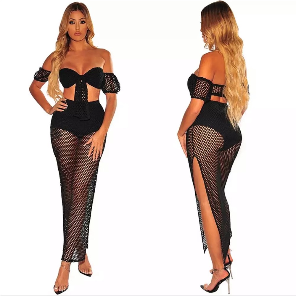 💗Two piece mesh set with side slit 💗